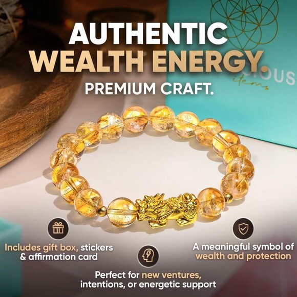 Wealth & Manifestation Citrine Bracelet Gold Bead Fit Most - Picture 5 of 6